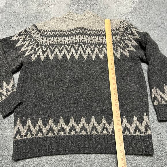 LL Bean Sweater Mens XL Gray Nordic Fair Isle Ragg Henley Sweater Lambswool - Picture 5 of 6